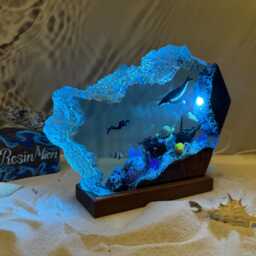 Epoxy Resin Wood Lamp, Humpback Whale & Turtle Night Light, Scuba Diving Light, Christmas Gift For Him, Unique Summer Gift, Home Decor - thumbnail 3