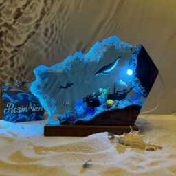 Epoxy Resin Wood Lamp, Humpback Whale & Turtle Night Light, Scuba Diving Light, Christmas Gift For Him, Unique Summer Gift, Home Decor - thumbnail 2