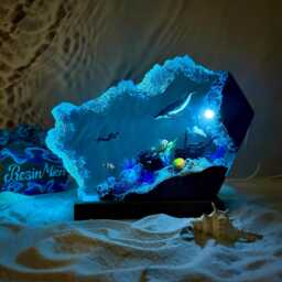 Epoxy Resin Wood Lamp, Humpback Whale & Turtle Night Light, Scuba Diving Light, Christmas Gift For Him, Unique Summer Gift, Home Decor - thumbnail 1