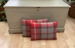 Handmade Pair Balmoral Cherry Red Grey Tartan Tweed Plaid Wool Effect Fabric Country Feather Oblong Bolster Throw Pillow Cushion - thumbnail 1