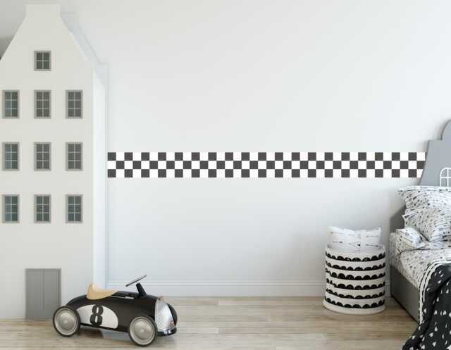 Racing Car Border Wall Sticker Decals - Chequer Board Children's Nursery Art Playroom Decor - image 1