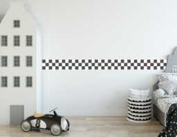 Racing Car Border Wall Sticker Decals - Chequer Board Children's Nursery Art Playroom Decor - thumbnail 1