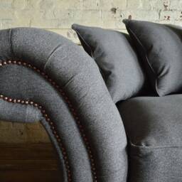 British Handmade 4 Seater Grey Wool Fabric Chesterfield Sofa Scatter Back - thumbnail 2