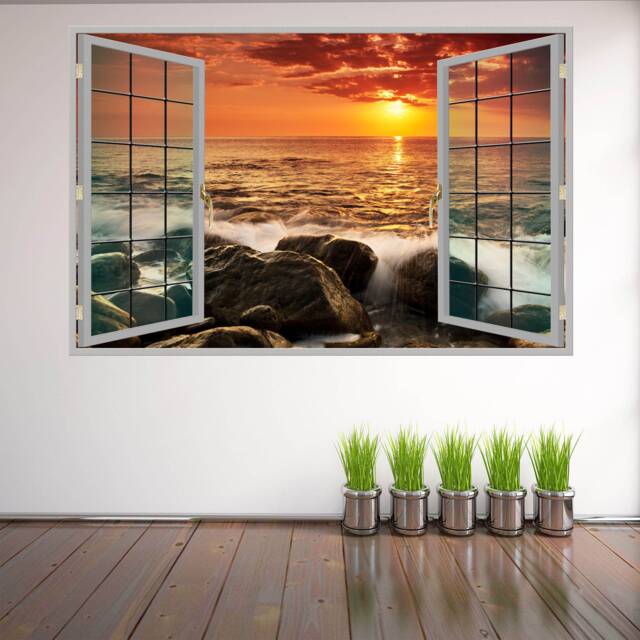 Sea Rocks Sunset Wall Decal Sticker Mural Poster Print Art Home Office Decor Hm12 - image 1