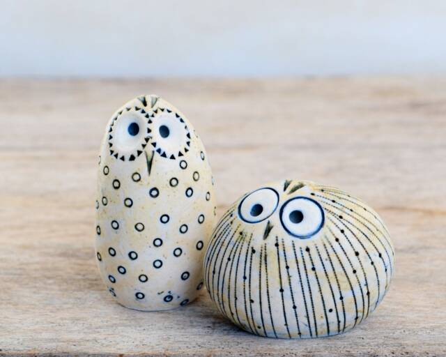 2 Owls Ceramic Figurine & Owl Gift Sculpture For Garden Decor With Barn Figurine, Teacher Decorations - image 1