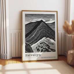 Helvellyn Mountain Lino Print Lake District Art, Minimalist Hiking Gift - thumbnail 1