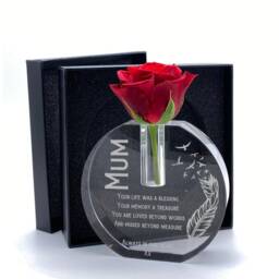 Mum Always in Our Heart Memorial Remembrance Crystal Glass Flower Vase With Engraving Boxed - thumbnail 1