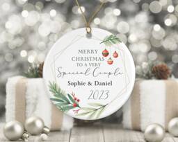 Special Couple Tree Decoration - Personalised Ornament Ceramic Bauble Keepsake Gift Mr & Mrs To Be - thumbnail 1