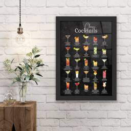Classic Cocktail Metal Home Bar Sign Print On Black Chalkboard. 25 Popular Cocktails Gloss Wall Art. Framed & Floating Mounts - thumbnail 3