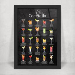 Classic Cocktail Metal Home Bar Sign Print On Black Chalkboard. 25 Popular Cocktails Gloss Wall Art. Framed & Floating Mounts - thumbnail 2