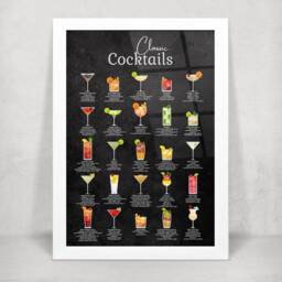 Classic Cocktail Metal Home Bar Sign Print On Black Chalkboard. 25 Popular Cocktails Gloss Wall Art. Framed & Floating Mounts - thumbnail 4