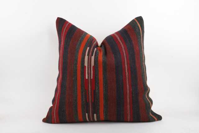 Handwoven Wool Kilim Pillow Cover, Bohemian Turkish Design - 24''x24'' - image 1