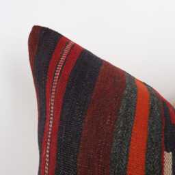 Handwoven Wool Kilim Pillow Cover, Bohemian Turkish Design - 24''x24'' - thumbnail 2