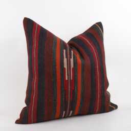 Handwoven Wool Kilim Pillow Cover, Bohemian Turkish Design - 24''x24'' - thumbnail 3