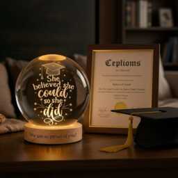 Inspirational Graduation Crystal Ball Night Light, She Believed Could So Did Lamp, 3D Scholar Gift, Proud Keepsake - thumbnail 1
