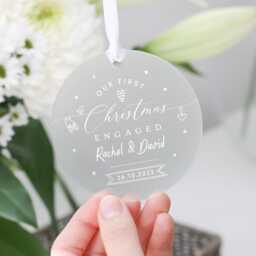 Personalised First Christmas Engaged Decoration Gift, 1st Bauble, Ornament Keepsake, Couple Keepsake - thumbnail 2