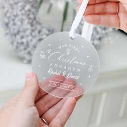 Personalised First Christmas Engaged Decoration Gift, 1st Bauble, Ornament Keepsake, Couple Keepsake - thumbnail 1