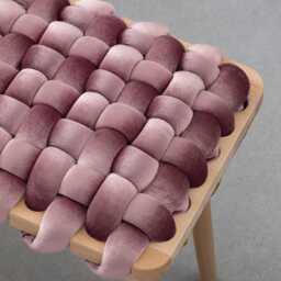 Pink Mauve Woven Bench Entryway - Handmade Beechwood Hallway Mudroom Bedroom Velvet Bench Statement - thumbnail 2