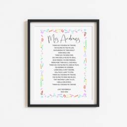 Personalised Teacher Thank You Poem Print Pastel Nursery Decor Unframed Wall Art - thumbnail 2