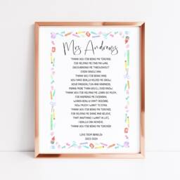 Personalised Teacher Thank You Poem Print Pastel Nursery Decor Unframed Wall Art - thumbnail 3