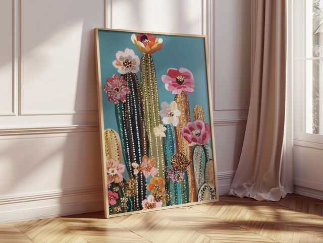 Colorful Cactus Art Print, Boho Floral Desert Poster, Vibrant Botanical Wall Art, Modern Southwestern Home Decor - image 1