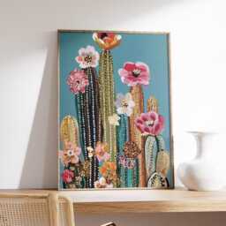 Colorful Cactus Art Print, Boho Floral Desert Poster, Vibrant Botanical Wall Art, Modern Southwestern Home Decor - thumbnail 2