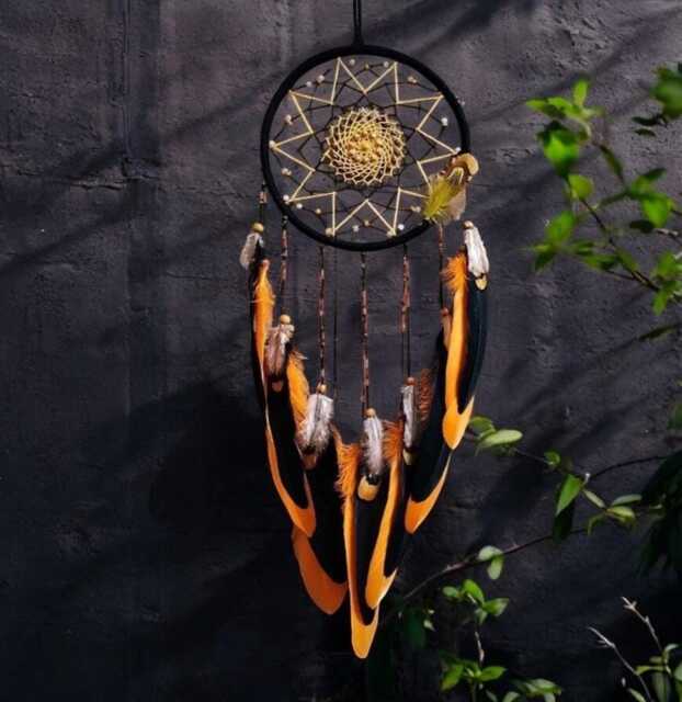 Orange & Black Dreamcatcher Large Boho Wall Decor - 7.5 - image 1