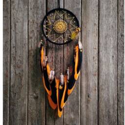 Orange & Black Dreamcatcher Large Boho Wall Decor - 7.5 - thumbnail 4
