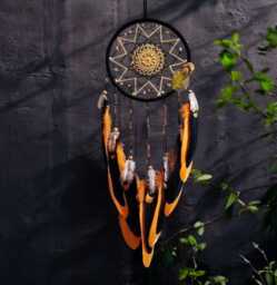 Orange & Black Dreamcatcher Large Boho Wall Decor - 7.5 - thumbnail 1