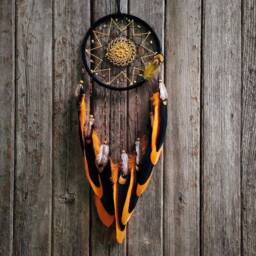 Orange & Black Dreamcatcher Large Boho Wall Decor - 7.5 - thumbnail 3