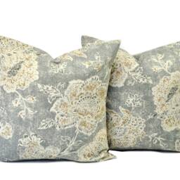 One Magnolia Pillow Cover, Cushion, Decorative Throw Pillow, Tan Grey Accent Floral Case - thumbnail 2