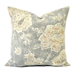 One Magnolia Pillow Cover, Cushion, Decorative Throw Pillow, Tan Grey Accent Floral Case - thumbnail 1
