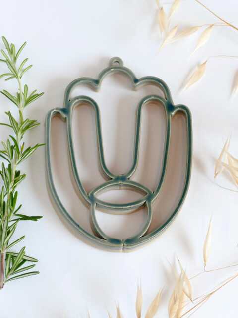 Ceramic Hamsa Wall Art - 3D Printed Clay - Housewarming Gift From Israel, Mediterranean Spiritual Home D??cor, Emerald Green Glaze - image 1
