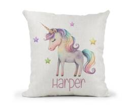Personalised Girls Unicorn Stars Cream Canvas Cushion, Scatter Home Decor, Ladies, Floral Watercolour Design, , Magical - thumbnail 1