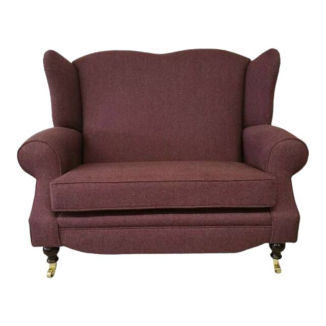 Wing Back Queen Anne Cottage 2 Seat Sofa -Heather Herringbone Fabric - image 1