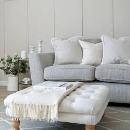 76 X cm Oxford/Deep Buttoned Chesterfield Style Footstool Square Coffee Table, Footrest, in Faux Linen. UK Delivery Only - thumbnail 1