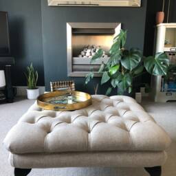 76 X cm Oxford/Deep Buttoned Chesterfield Style Footstool Square Coffee Table, Footrest, in Faux Linen. UK Delivery Only - thumbnail 2