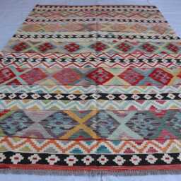 7x9 New Flatweave Rug, Afghan Tribal Turkmen Oriental Rug, Chubi Maimana Kilim Vintage Rug For Bedroom, Livingroom - thumbnail 2