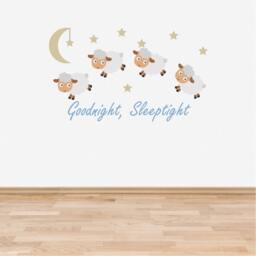 Wall Decal Nursery Goodnight Sleep Tight Counting Sheep Baby Room Sticker Blue - thumbnail 1