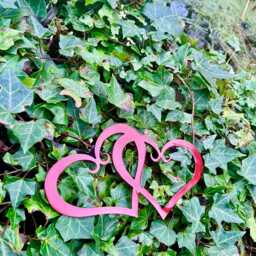 Red Twin Hearts Metal Wall Art Valentines Gift, Christmas Decor 15cm - thumbnail 2
