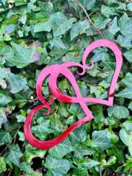 Red Twin Hearts Metal Wall Art Valentines Gift, Christmas Decor 15cm - thumbnail 1