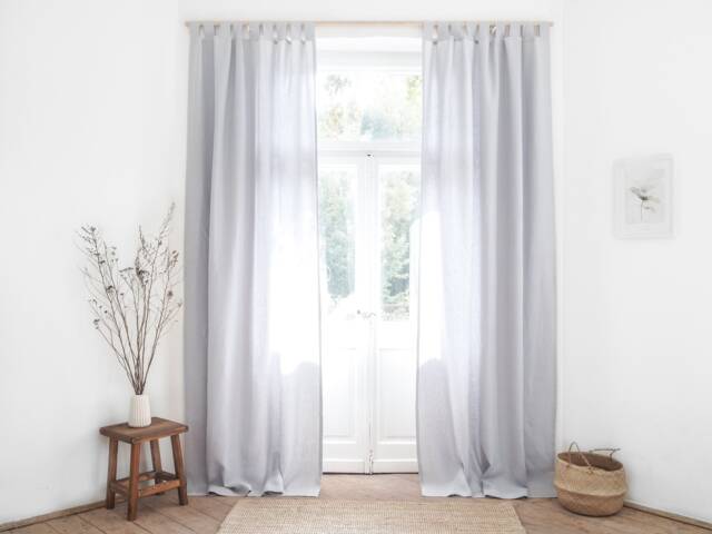Light Gray Heavy Linen Curtain Panel, Tab Top Stonewashed Drape, 280 G/M2 - image 1