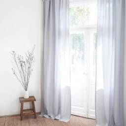 Light Gray Heavy Linen Curtain Panel, Tab Top Stonewashed Drape, 280 G/M2 - thumbnail 3