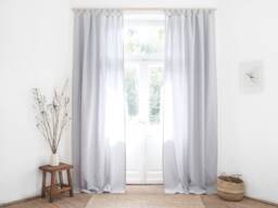 Light Gray Heavy Linen Curtain Panel, Tab Top Stonewashed Drape, 280 G/M2