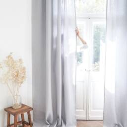 Light Gray Heavy Linen Curtain Panel, Tab Top Stonewashed Drape, 280 G/M2 - thumbnail 2