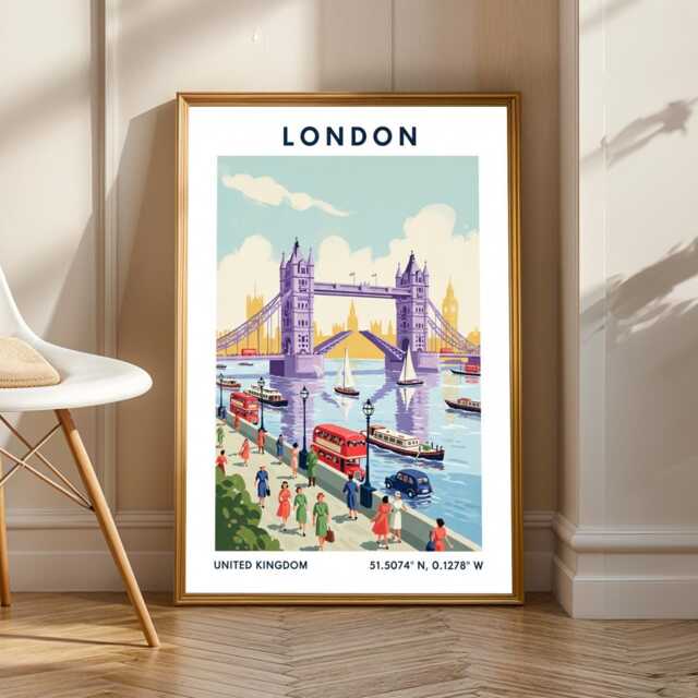 London Tower Bridge Poster Vintage England Travel Print - image 1