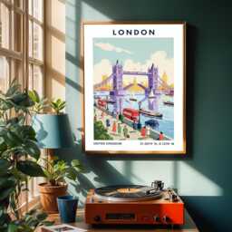 London Tower Bridge Poster Vintage England Travel Print - thumbnail 2