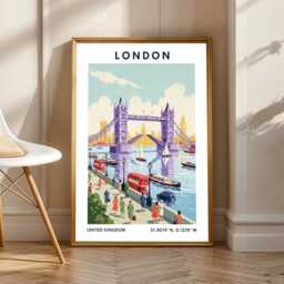 London Tower Bridge Poster Vintage England Travel Print - thumbnail 1