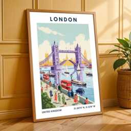 London Tower Bridge Poster Vintage England Travel Print - thumbnail 3