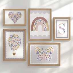Wildflower Nursery Gallery Wall Set, Personalised Pastel Prints in Oak Or White Frames, Girls Bedroom Boho Floral Art Decor, Teen Room - thumbnail 1